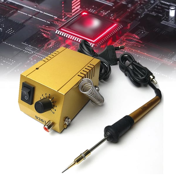 Mini loddekolbestation - Temperatur i 10 trin 50–450 °C - Justerbar effekt 1–18 W - Netspænding 220 V - Med loddekolbe - Blyfri - Gul