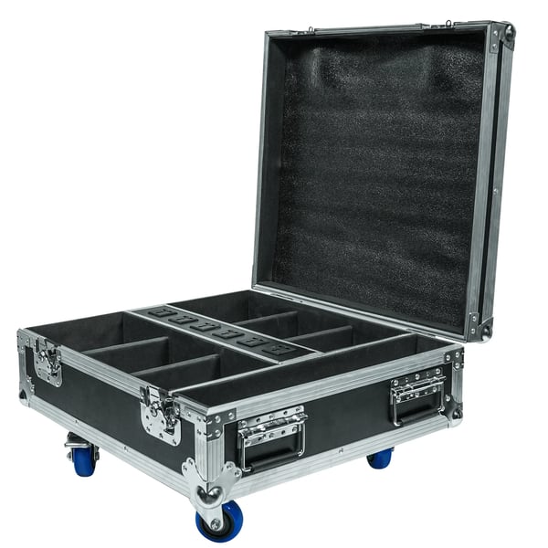 Flightcase med opladning - 6×18W LED PAR - RGBWA+UV - Trådløs APP-styring - Til batteridrevne uplights - Varm gul