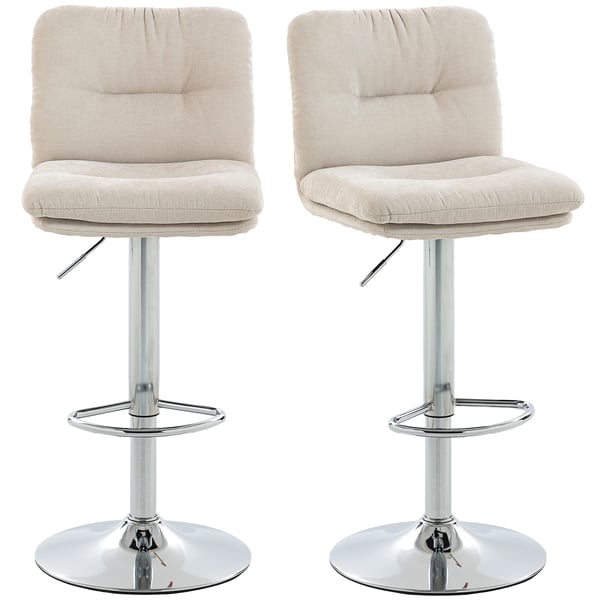 Barstolar 2-pack - Köksbarstolar - Snurrbar - Höjdjusterbar 64–86 cm - Linneklädsel - Ryggstöd och fotstöd - Stoppad sits - Stålbas - Beige