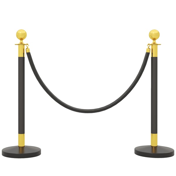 Avspärrningsstolpar med sammetsrep - 2-pack - Rostfritt stål - 96 cm höjd - Fyllbar bas - 2×1,5 m rep - Svart