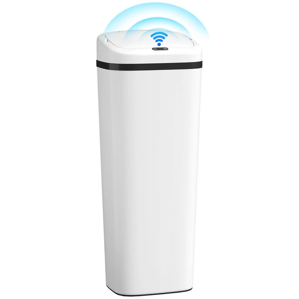 Automatisk soptunna - Köksavfallshink - 50 l - Smal i rostfritt stål - Infraröd sensor + manuell - Påshållare - Anti-fingeravtryck - Vit