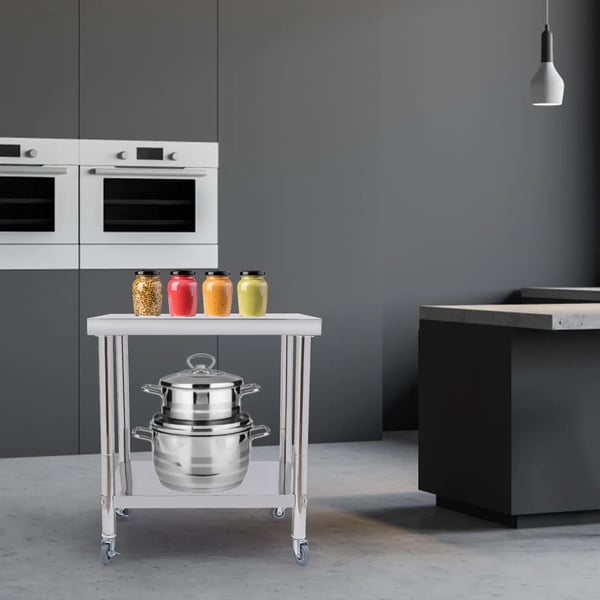 Arbejdsbord i rustfrit stål - Forberedelses- og arbejdsbord - Underhylde - Kraftig industrikvalitet - Højde 51–99 cm - Til restaurant/hjem/hotel