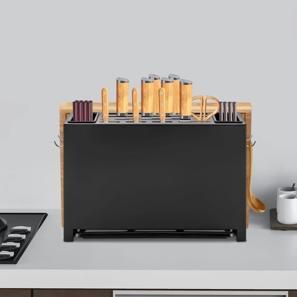 Knivblok - Knivholder - Rustfrit Stål - Multifunktion - Bagt Lakering - Korrosionsbestandig - Holdbar - Sort