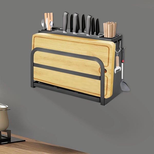 Knivblok - Knivholder - Rustfrit Stål - Multifunktion - Bagt Lakering - Korrosionsbestandig - Holdbar - Sort