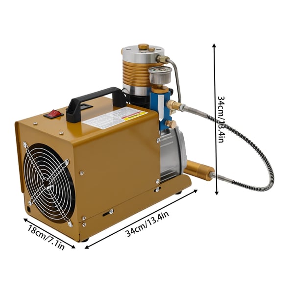 PCP luftkompressor - elektrisk højtrykspumpe - 300 bar - 100 l/min - 1,8 kW - 2800 omdr./min - med manometer - guld