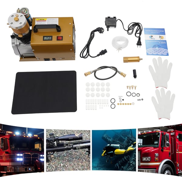 PCP luftkompressor - elektrisk højtrykspumpe - 300 bar - 100 l/min - 1,8 kW - 2800 omdr./min - med manometer - guld