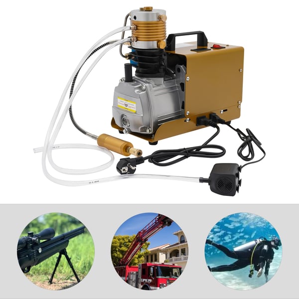 PCP luftkompressor - elektrisk højtrykspumpe - 300 bar - 100 l/min - 1,8 kW - 2800 omdr./min - med manometer - guld