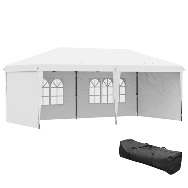 Trädgårdspartytält - Pop-Up Paviljong - Mått 3 x 6 m - Avtagbara Sidoväggar (4) - Fönster (2) - Bärväska - Oxford-tyg - Vit