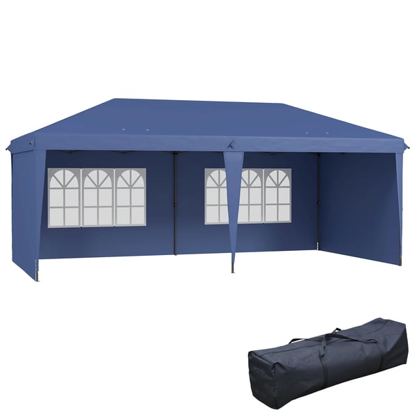 Pop-up partytält - Paviljong - Snabbmontering - Storlek 6 x 3 m - Avtagbara Sidoväggar (4 st) - Fönster (2 st) - Bärväska - Oxford-tyg - Blå