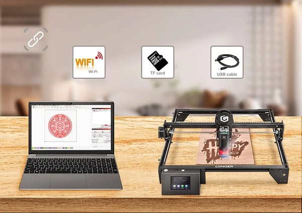 RAY5 10W - Lasergraver - 10 W Laser - 400×400 mm Arbejdsområde - 0,06×0,06 mm Punkt - Touchskærm & Offline - 32-bit, WiFi/USB/TF-kort - Pink/Sort