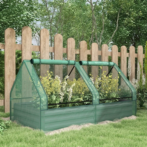 Odlingsbädd utomhus - Miniväxthus med öppen botten - Galvaniserad metall - 185x95x92 cm - Grön