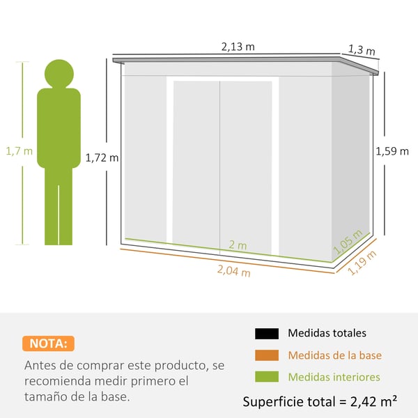 Redskapsbod - Trädgårdsskjul i metall - 2,4 m² 213×130×172 cm - Skjutdörr - Lutande Tak - Med Fönster - Bottenram utan golv - Vattentät - Mörkgrå