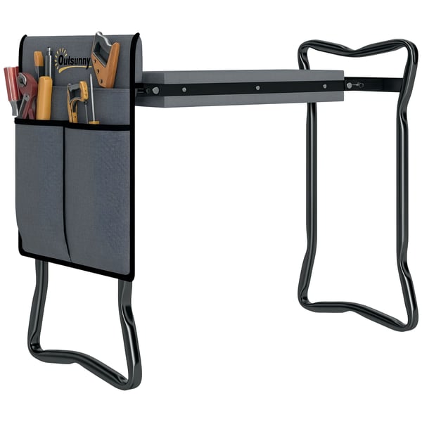Trädgårdspall - Hopfällbar Pall 845-335V00Gy - EVA-skumdyna - Två-i-ett Sits & Pall - Verktygsväska - Metallram - Storlek 58x28x49 cm - Mörkgrå