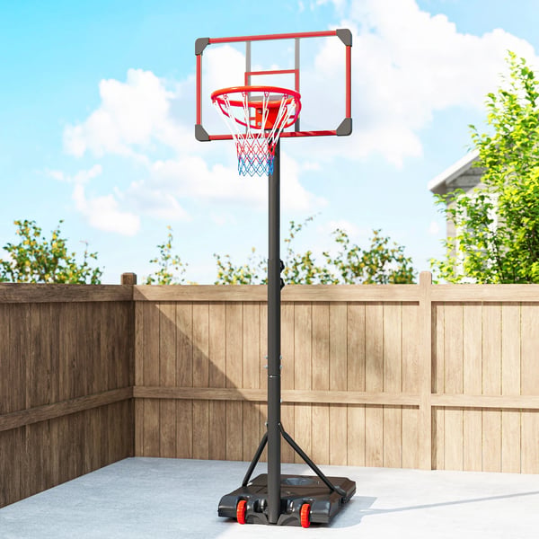 Basketkorg - Stativ - Justerbar höjd 178–208 cm - Fyllbar bas - Hjul för enkel flytt - För tonåringar och vuxna - Svart