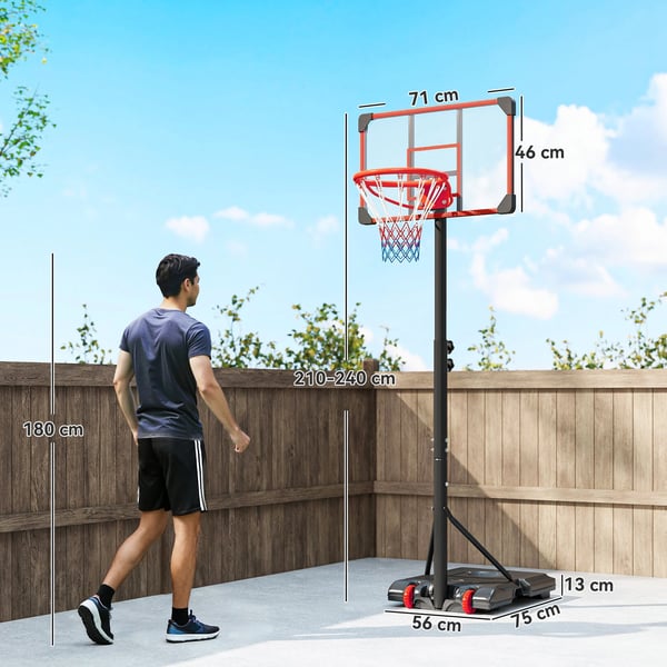 Basketkorg - Stativ - Justerbar höjd 178–208 cm - Fyllbar bas - Hjul för enkel flytt - För tonåringar och vuxna - Svart