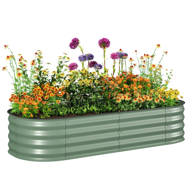 Stor odlingslåda utomhus - Högbädd i galvaniserat stål - Öppen botten - Säkerhetskanter - Enkel montering - 150×62×30 cm - Ljusgrön