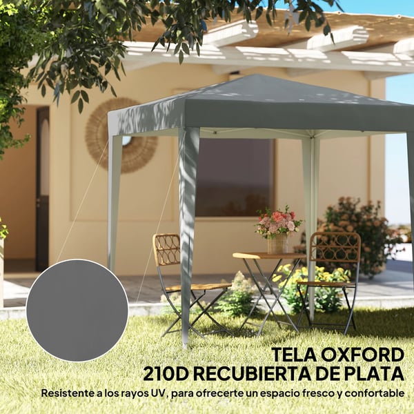 Paviljong - Pop-up Partytält - 2x2 m - 4 Väggar, 2 Fönster - Stålram - PU-belagd Oxfordduk - UV-skydd, Vattentät, Bärväska - Ljusgrå