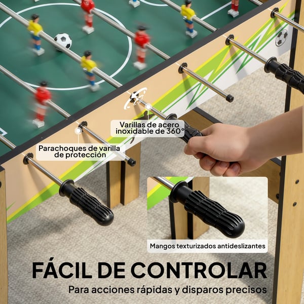 Bordsfotboll - Minibord - 75x66x75 cm, 6 stänger, 18 spelare, 2 poängräknare - Ljusgul