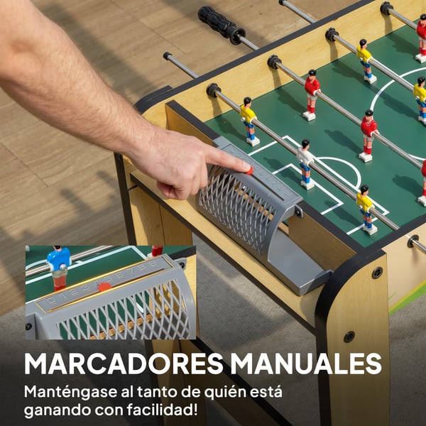 Bordsfotboll - Minibord - 75x66x75 cm, 6 stänger, 18 spelare, 2 poängräknare - Ljusgul