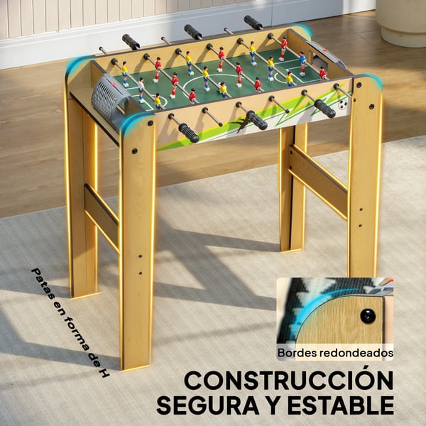 Bordsfotboll - Minibord - 75x66x75 cm, 6 stänger, 18 spelare, 2 poängräknare - Ljusgul