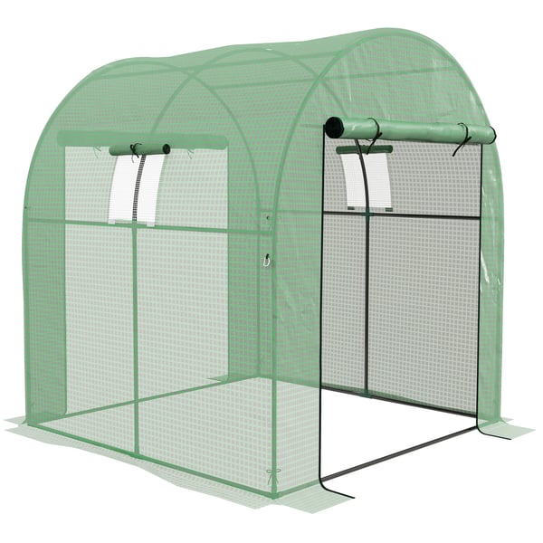 Tunnelväxthus - Folietunnel - 2 Rullbara dörrar - 2 Nätfönster - Stålram - PE-duk 135 g/m² UV-skydd - Grön