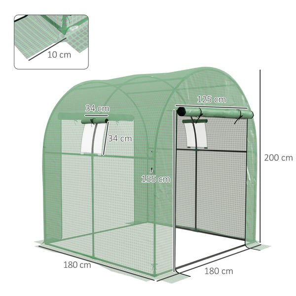 Tunnelväxthus - Folietunnel - 2 Rullbara dörrar - 2 Nätfönster - Stålram - PE-duk 135 g/m² UV-skydd - Grön
