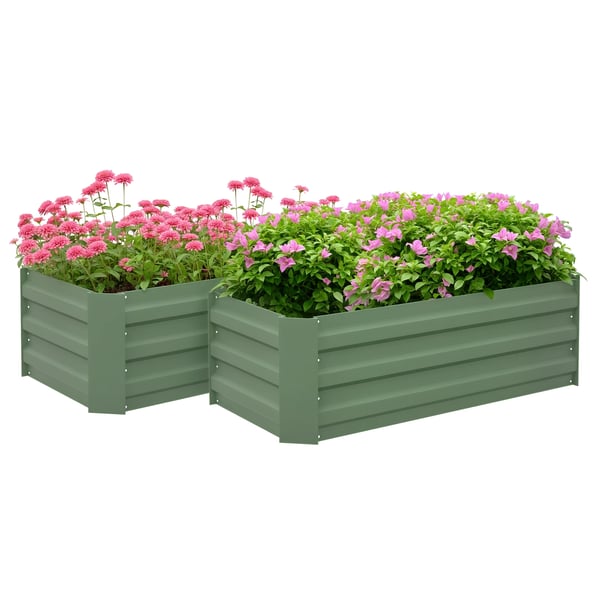 Planteringslådor 2-pack - Rektangulära odlingslådor - Galvaniserat stål - 100x50x30 cm - För terrass och trädgård - Ljusgrön