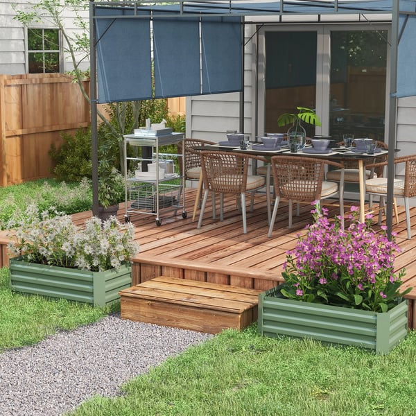 Planteringslådor 2-pack - Rektangulära odlingslådor - Galvaniserat stål - 100x50x30 cm - För terrass och trädgård - Ljusgrön