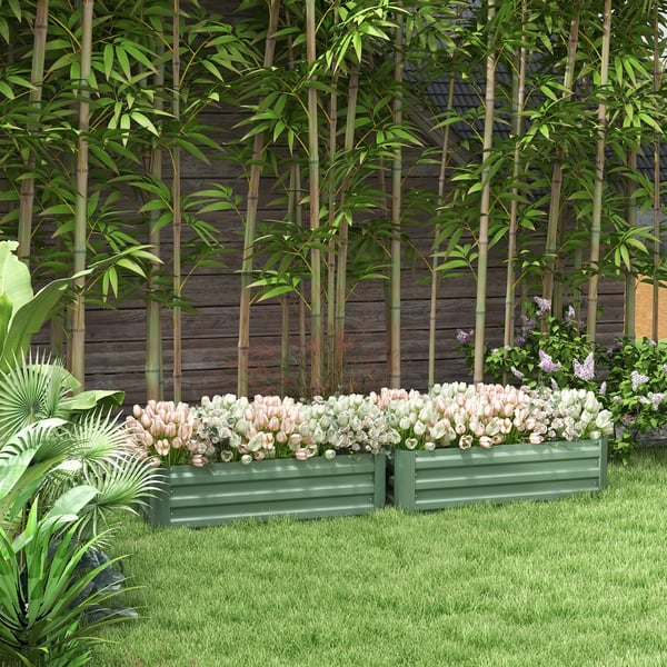 Planteringslådor 2-pack - Rektangulära odlingslådor - Galvaniserat stål - 100x50x30 cm - För terrass och trädgård - Ljusgrön