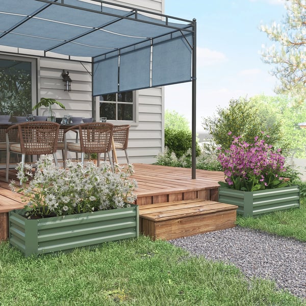 Planteringslådor 2-pack - Rektangulära odlingslådor - Galvaniserat stål - 100x50x30 cm - För terrass och trädgård - Ljusgrön