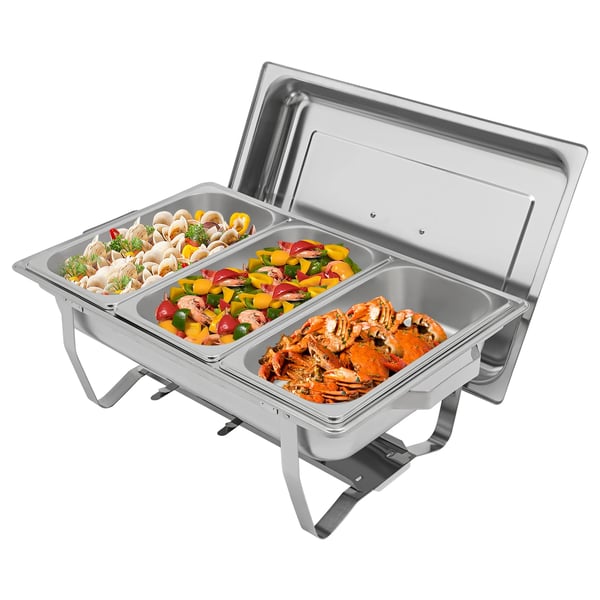 Buffettarjoilun lämpöastia - Chafing dish - Suorakulmainen 3-osainen - 5 l - Ruostumaton teräs - 60x34,5x30 cm - Hopea