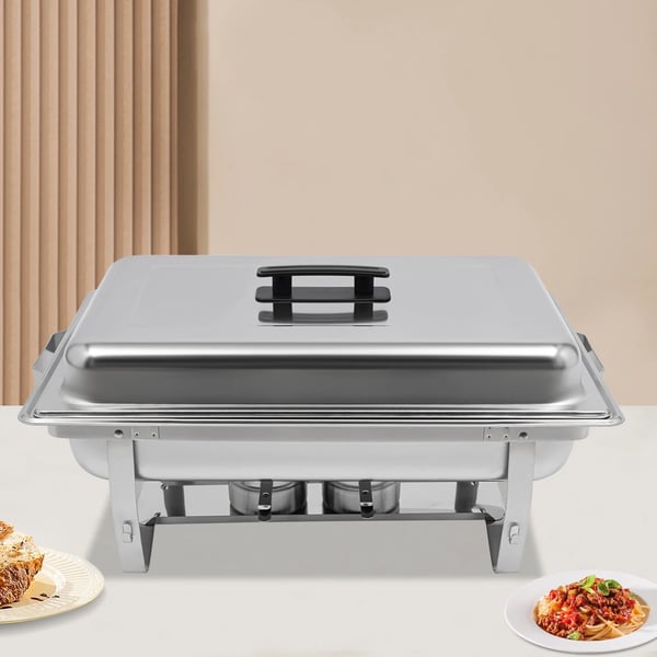 Buffetvarmer - Chafing dish - Rektangulær med 3 rum - 5 L - Rustfrit stål - 60x34,5x30 cm - Sølv