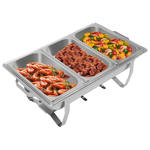 Buffetvarmer - Chafing dish - Rektangulær med 3 rum - 5 L - Rustfrit stål - 60x34,5x30 cm - Sølv