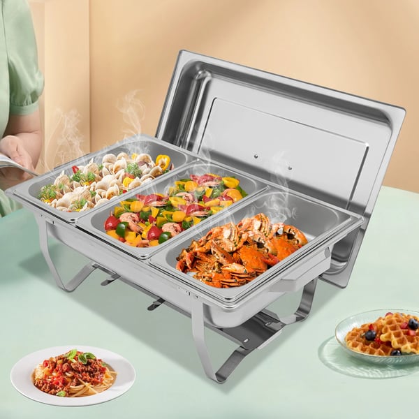 Buffetvarmer - Chafing dish - Rektangulær med 3 rum - 5 L - Rustfrit stål - 60x34,5x30 cm - Sølv