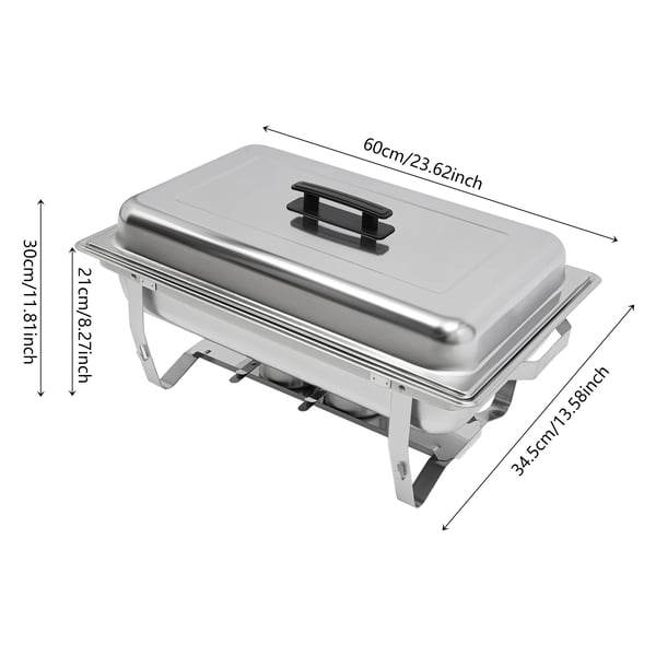 Buffetvarmer - Chafing dish - Rektangulær med 3 rum - 5 L - Rustfrit stål - 60x34,5x30 cm - Sølv