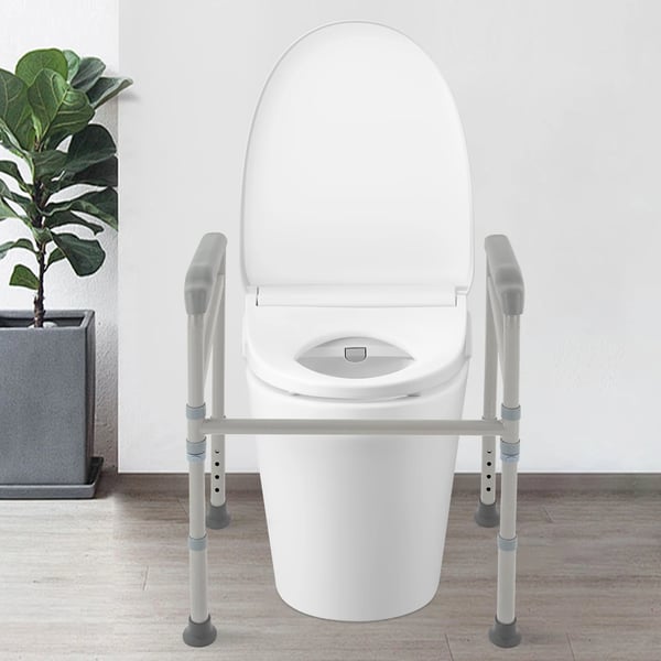 Toiletstøtte - Sikkerhedsramme til toilet - Med toiletrulleholder - Klar til brug uden værktøj - Til hjem og plejehjem - Grå