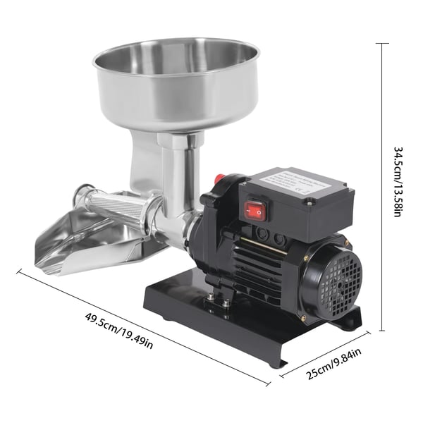 Elektrisk syltetøjsmaskine og tomatpresse - ETC-1 - Rustfrit stål - 450 W - 220 V 50 Hz - EU-stik - 49,5×25×34,5 cm - Sort/Sølv