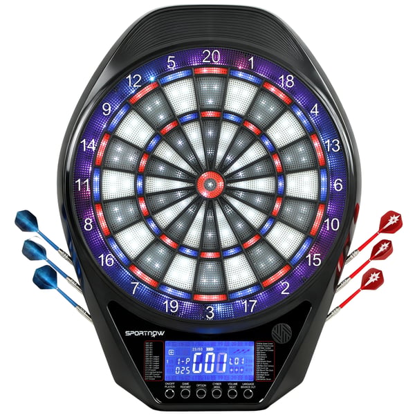 Elektronisk darttavla - Dartboard - LED-skärm - 34 spel, 2235 program - 6 pilar, 24 mjukspetsar - 60,5x45,5x3,6 cm - Flerfärgad