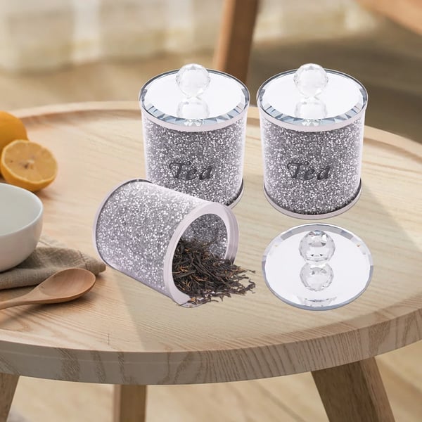 Sæt med 3 - Opbevaringsdåser til te kaffe sukker - Lufttætte - Glas med låg i rustfrit stål - Med etiketter - 10x14 cm - Gennemsigtig