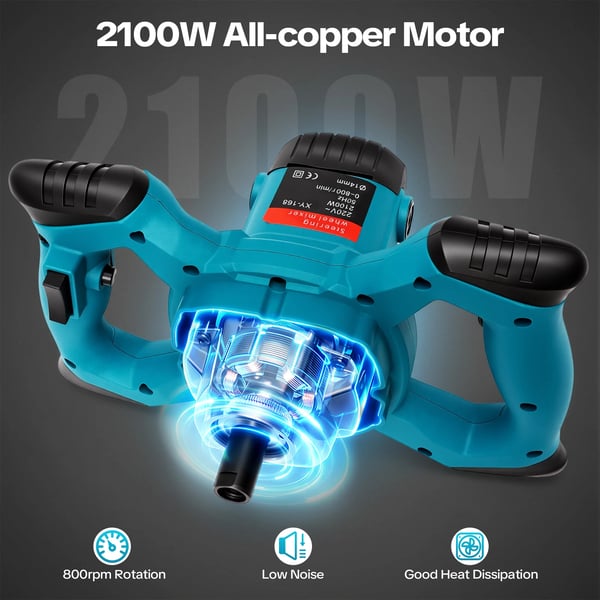Håndholdt el-blander til maling/mørtel - XY-168 - 2100 W - 6 trin - 0–800 rpm - M14 - EU-stik - Lyseblå