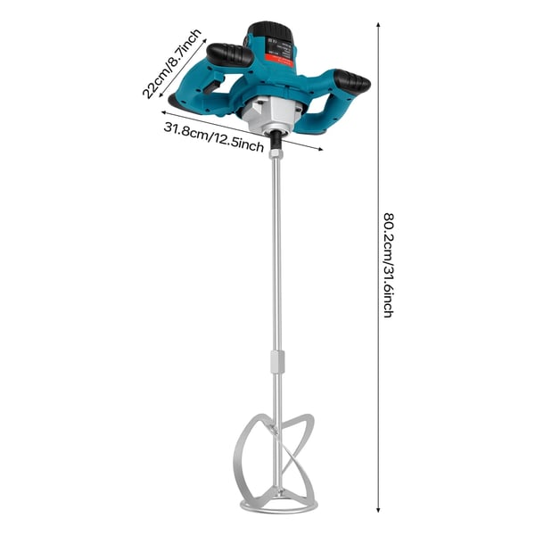 Håndholdt el-blander til maling/mørtel - XY-168 - 2100 W - 6 trin - 0–800 rpm - M14 - EU-stik - Lyseblå