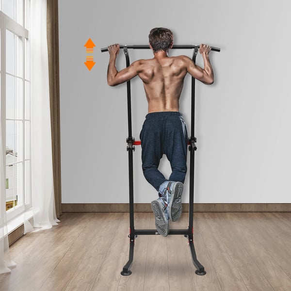 Dipstation til hjemmet - Power Tower - Justerbar højde 165–210 cm (10 trin) - Max belastning 150 kg - Bredde 82 cm - Skridsikker base - Sort