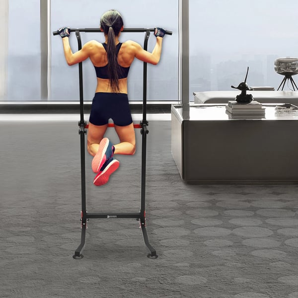 Dipstation til hjemmet - Power Tower - Justerbar højde 165–210 cm (10 trin) - Max belastning 150 kg - Bredde 82 cm - Skridsikker base - Sort