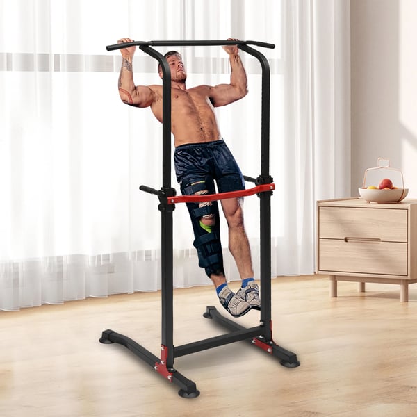 Dipstation til hjemmet - Power Tower - Justerbar højde 165–210 cm (10 trin) - Max belastning 150 kg - Bredde 82 cm - Skridsikker base - Sort