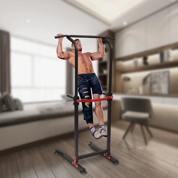 Dipstation til hjemmet - Power Tower - Justerbar højde 165–210 cm (10 trin) - Max belastning 150 kg - Bredde 82 cm - Skridsikker base - Sort