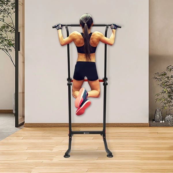 Dipstation til hjemmet - Power Tower - Justerbar højde 165–210 cm (10 trin) - Max belastning 150 kg - Bredde 82 cm - Skridsikker base - Sort