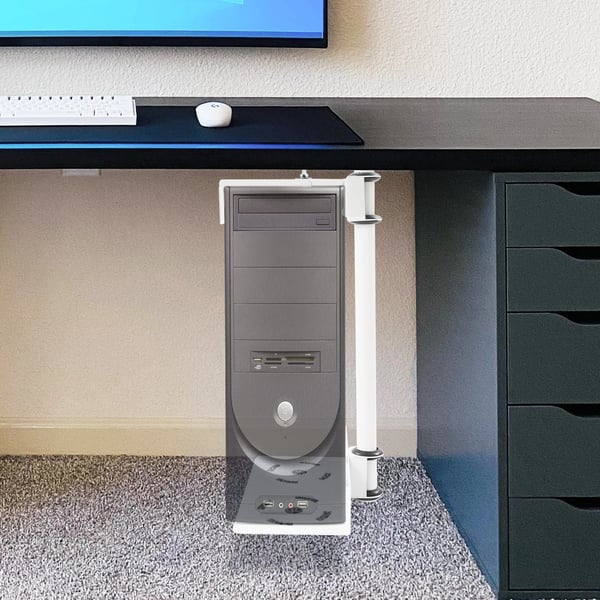 PC-holder under skrivebord - CPU-holder, firkantet rør - Kraftigt stål - Pladsbesparende - Justerbar 12,7–25,4 cm - Orange