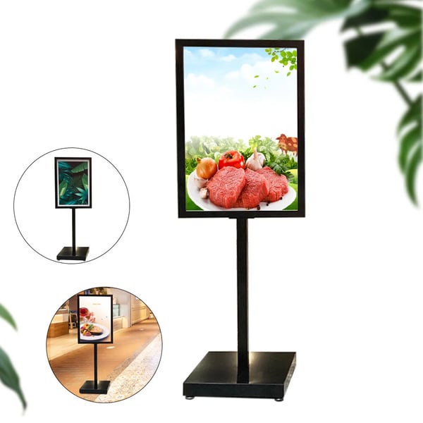 Plakatstander - Gulvdisplay med ramme - Til plakater op til 64×89 cm - Højde 167 cm - Bredde 65 cm - Justerbar - Jern - Nem montering - Sort