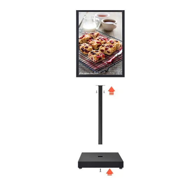 Plakatstander - Gulvdisplay med ramme - Til plakater op til 64×89 cm - Højde 167 cm - Bredde 65 cm - Justerbar - Jern - Nem montering - Sort