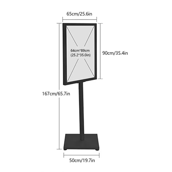 Plakatstander - Gulvdisplay med ramme - Til plakater op til 64×89 cm - Højde 167 cm - Bredde 65 cm - Justerbar - Jern - Nem montering - Sort